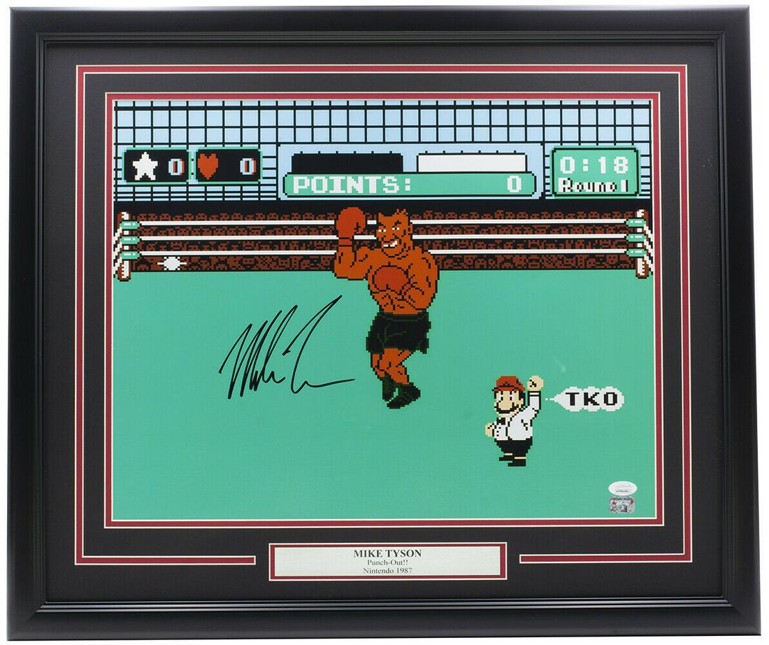 Mike Tyson Signed in Black Framed 16x20 Punch Out: Mike Tyson Signed in Black Framed 16x20 Punch Out Boxing Photo JSA ITP