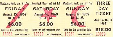 Woodstock Authentic Three Day Unused Ticket from August: An authentic unused ticket to the Woodstock Art and Music Fair on August 15th, 16th, and 17th, 1969.