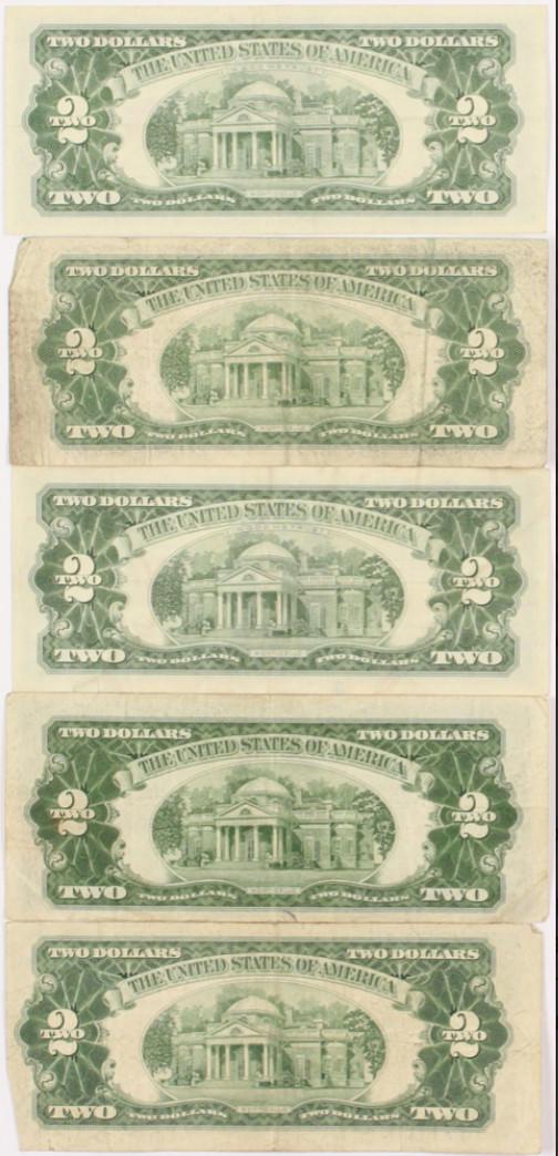 Lot of (5) 1953-63 $2 Two-Dollar Red Seal U.S. Legal (1 of 2)