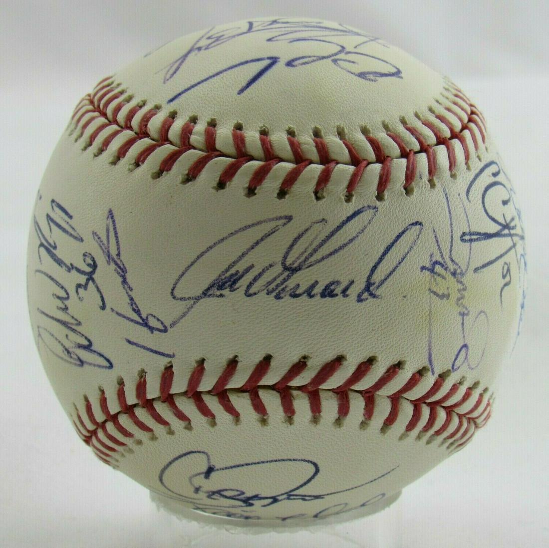 2009 Yankees Signed Baseball Derek Jeter Mariano Rivera: 2009 New York Yankees Team Signed Rawlings Yankee Stadium Inaugural Season Commemorative Baseball - 24 Signatures: Joe Girardi, Nick Swisher, AJ Burnett, Mark Teixeira, Chien Ming Wang, Jorge Posada,