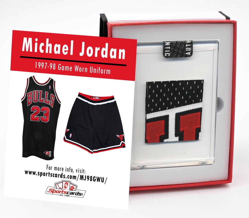 MICHAEL JORDAN 1997-98 CHICAGO BULLS GAME-WORN JERSEY: This game worn/used swatch comes from a 1997-98 Chicago Bulls Road Uniform (Jersey and Shorts) worn by MICHAEL JORDAN during his last Season (LAST DANCE). Authenticated by Photo Match & Grading. Game 