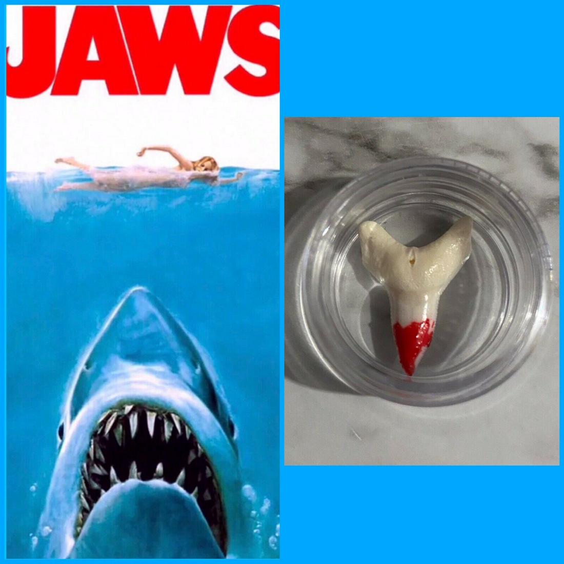 RARE Original Jaws Blood Movie Prop Production Screen: Youâ€™ll receive number 108 of 125. This is your chance to own extremely rare original production used Jaws shark tooth from the scene where Quint is eaten by Jaws. was once owned by a special ef
