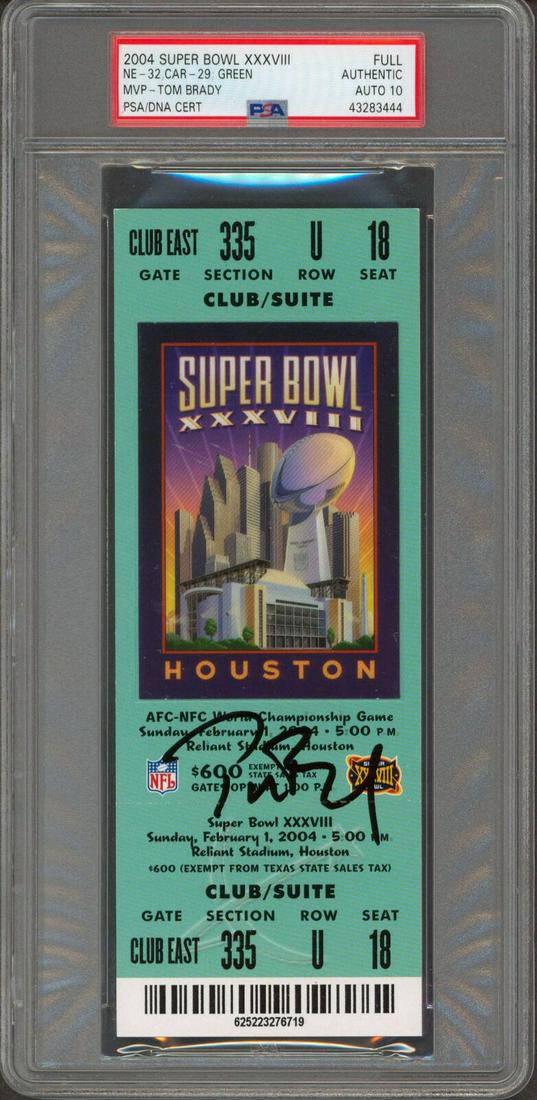 Patriots Tom Brady Signed SB XXXVIII Green Ticket Stub (1 of 2)