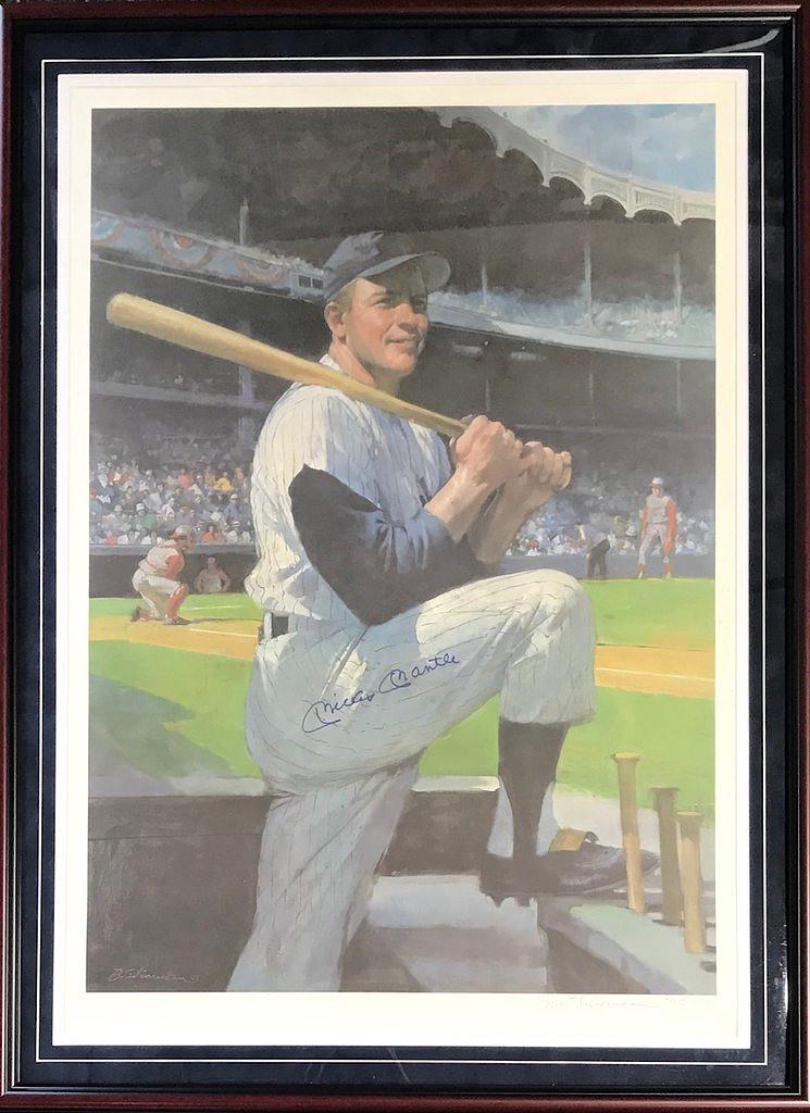 MICKEY MANTLE AUTOGRAPHED FRAMED 29X40 LITHOGRAPH (1 of 1)