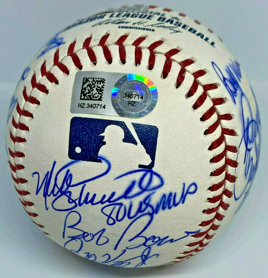 1980 Phillies Team Signed Baseball Schmidt Carlton Rose: BOB BOONE, LARRY CHRISTENSON, GARRY MADDOX, KEVIN SAUCIER, BOBBY WINE, LARRY BOWA, LEE ELIA, BAKE MCBRIDE, LONNIE SMITH, MIKE RYAN, WARREN BRUSSTAR, DALLAS GREEN, DICKIE NOLES, DEL UNSER, MIKE SCHMIDT