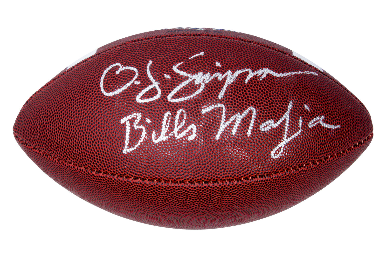O.J Simpson hand signed Football. Inscribed â€œBILLS (1 of 2)