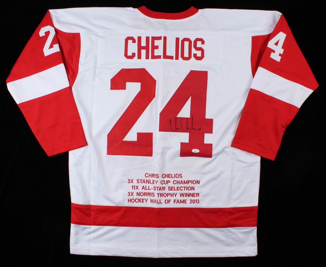 Chris Chelios Signed Career Highlight Stat Jersey (JSA (1 of 1)