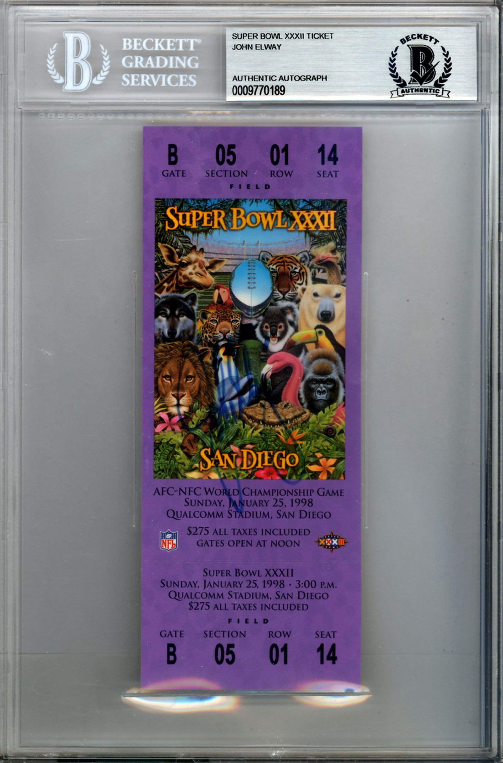 John Elway Autographed SB XXXII Purple Ticket Denver (1 of 1)