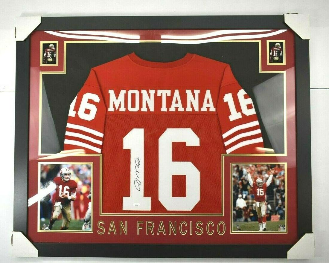 Joe Montana Signed 35x43 Custom Framed Jersey JSA COA (1 of 1)