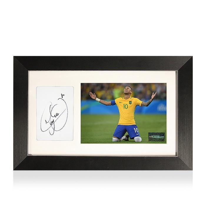 Neymar hand signed and custom framed peice: Neymar hand signed and custom framed peiceICONS COA