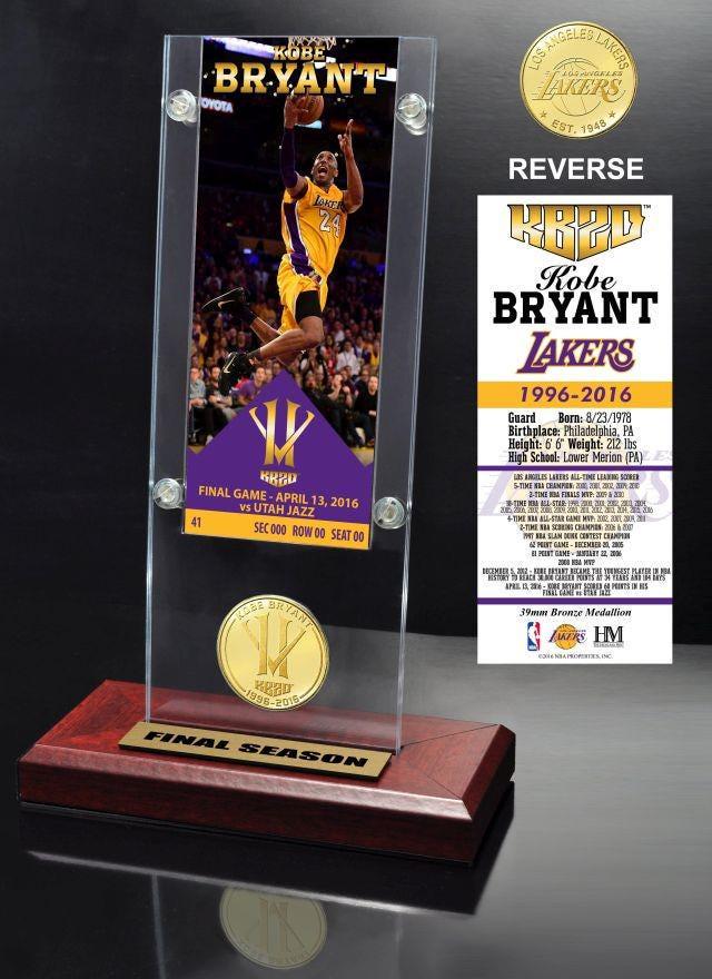 Kobe Bryant "Final Season" Ticket & Bronze Coin Acrylic (1 of 1)