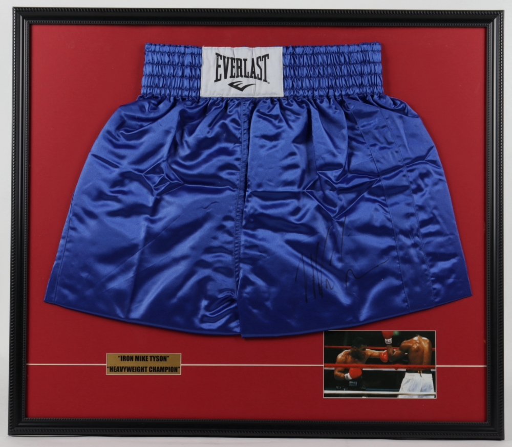 Mike Tyson Signed 27x31 Custom Framed Boxing Trunks Dis (1 of 1)