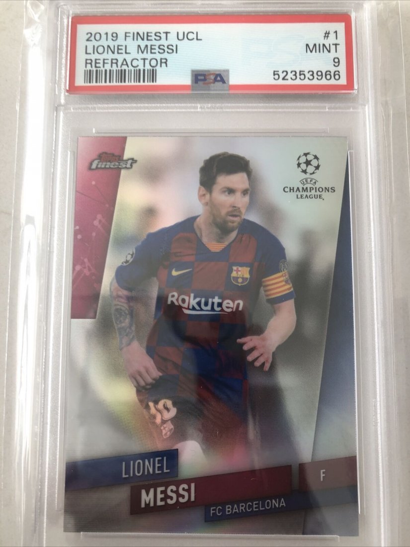 Lionel Messi 2019-20 Topps Finest UEFA Champions Refrac: Lionel Messi 2019-20 Topps Finest UEFA Champions Refractor #1 FC Barcelona PSA 9