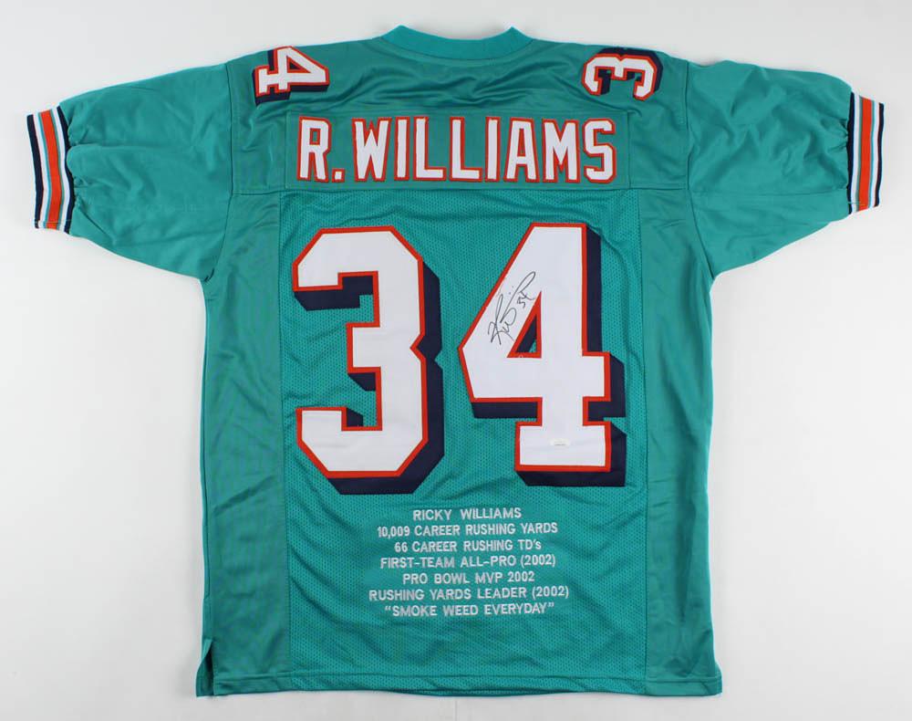 Ricky Williams Signed Career Highlight Stat Jersey (JSA (1 of 1)