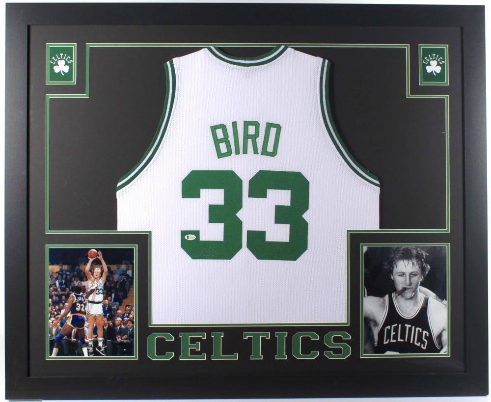 Larry Bird Signed 35x43 Custom Framed Jersey (Beckett: Larry Bird Signed 35x43 Custom Framed Jersey (Beckett COA)