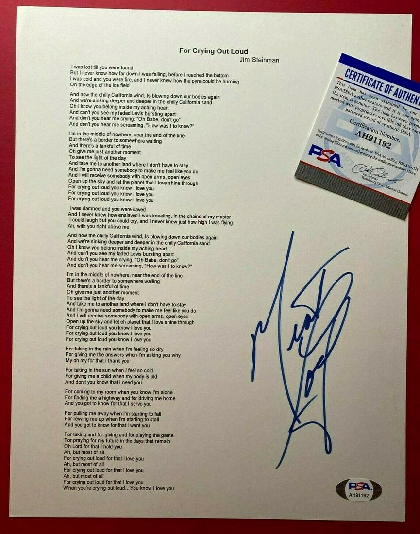 MEAT LOAF Signed FOR CRYING OUT LOUD Lyric Sheet Song (1 of 1)