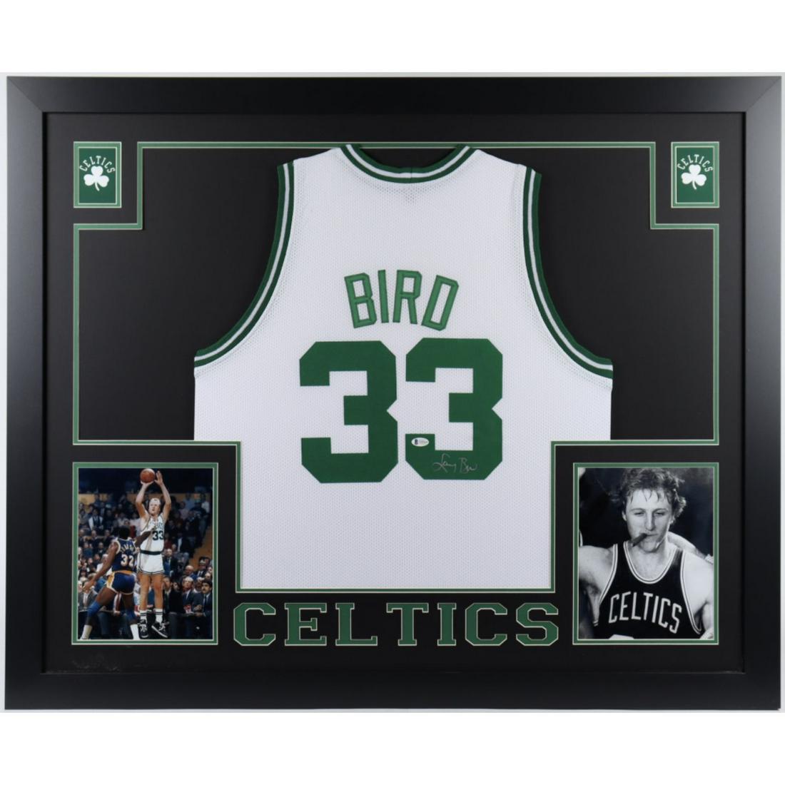 Larry Bird Signed 35x43 Custom Framed Jersey (Beckett: Larry Bird Signed 35x43 Custom Framed Jersey (Beckett COA)