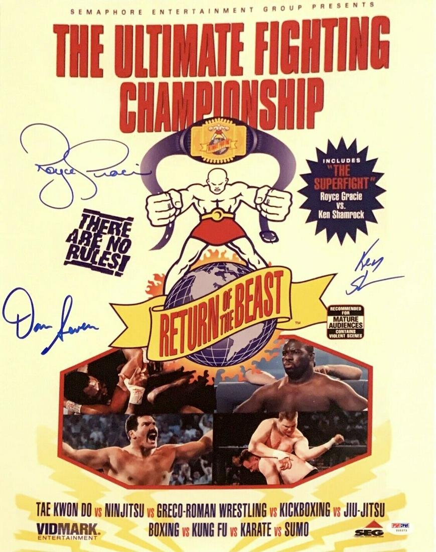 Ken Shamrock, Royce Gracie, Dan Severn Signed UFC 16x20: Ken Shamrock, Royce Gracie, Dan Severn Signed UFC 16x20 Photo PSA Y05373