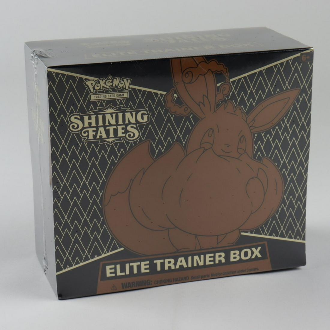 Pokemon Shining Fates Elite Trainer Box with (10): The PokÃ©mon TCG: Shining Fates Elite Trainer Box includes:10 PokÃ©mon TCG: Shining Fates booster packs1 foil promo card featuring Eevee VMAX65 card sleeves featuring Gigantamax Eevee45 PokÃ©mon