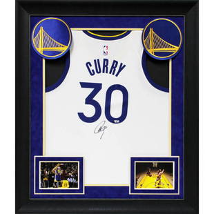 Warriors Stephen Curry Signed White Nike Swingman: This Autographed White Nike Swingman Framed Jersey has been Personally Signed by Stephen Curry of the Golden State Warriors. This item is 100% Authentic to includes a numbered hologram by Fanatics. Th