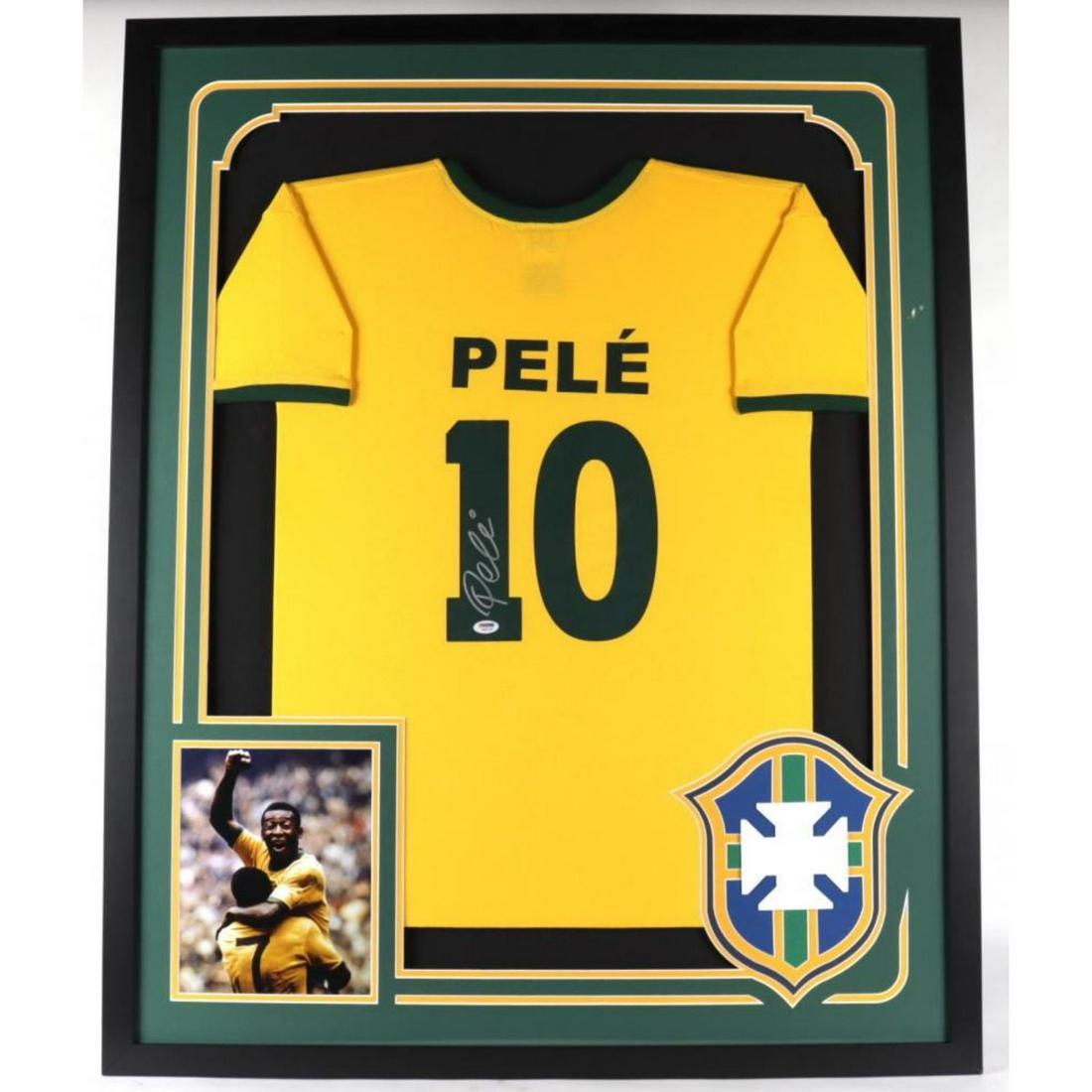Pele Signed 34x42 Custom Framed Jersey Display BAS COA (1 of 1)