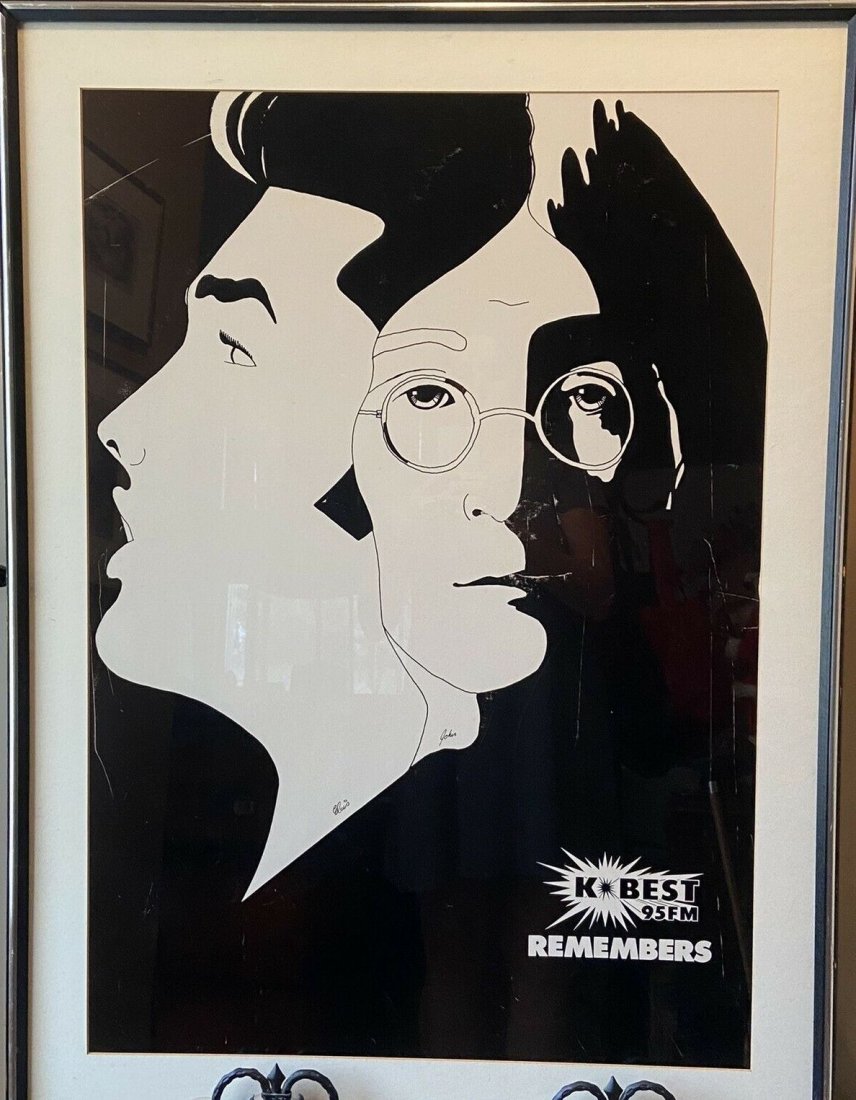 John Lennon & Elvis 1960s Radio Station Music Poster: John Lennon & Elvis 1960s Radio Station Music Poster Original Vintage Poster