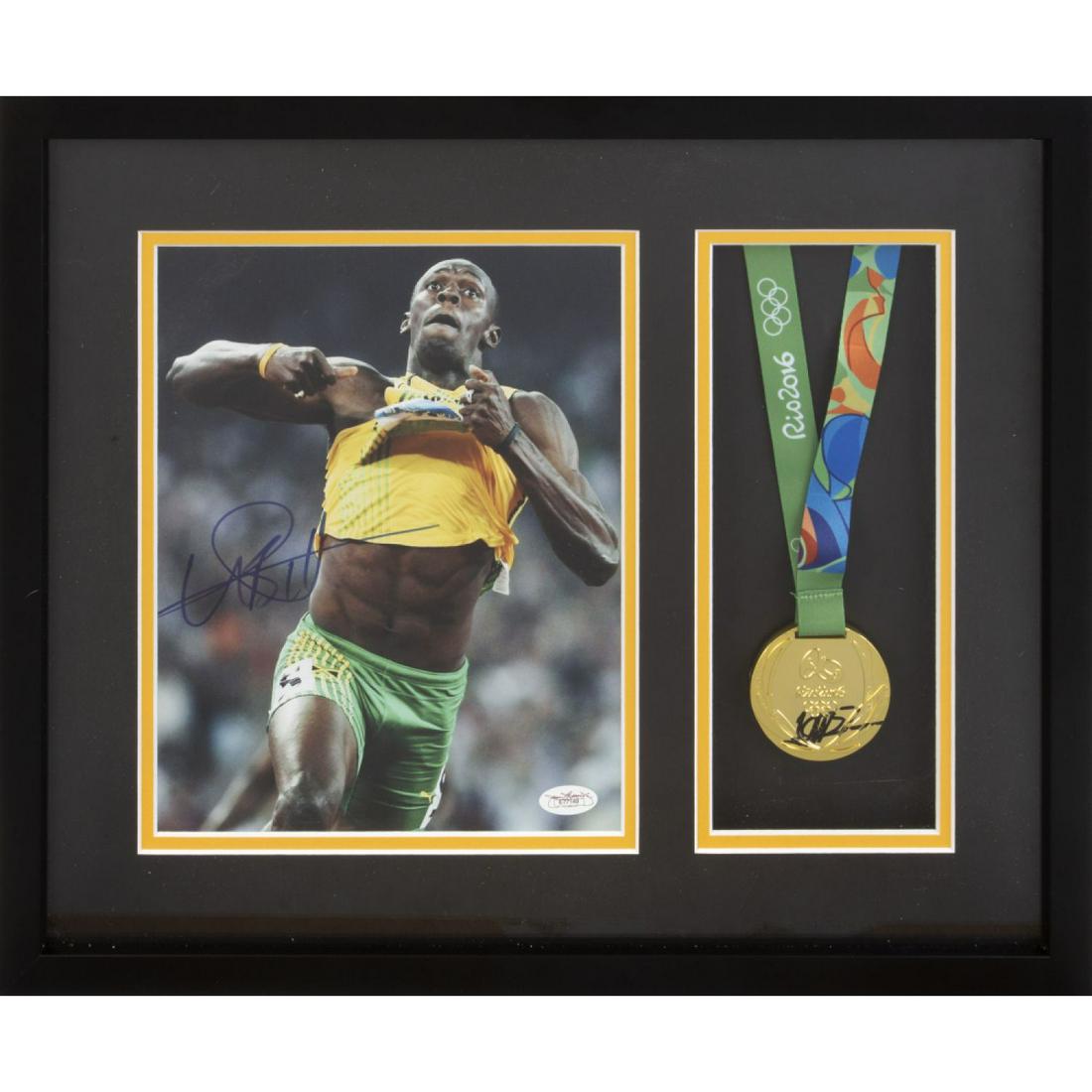 USAIN BOLT SIGNED PHOTO AND 2016 OLYMPIC GOLD MEDAL (1 of 1)