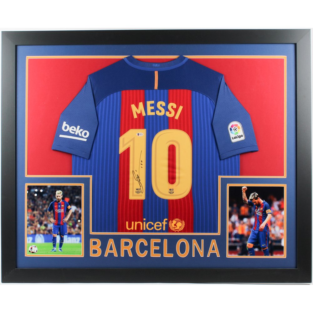 Lionel Messi Signed Framed Jersey BAS COA (1 of 1)