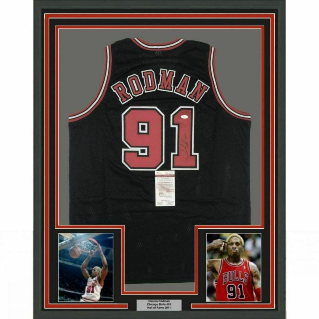 FRAMED Autographed DENNIS RODMAN 33x42 Chicago Black (1 of 1)