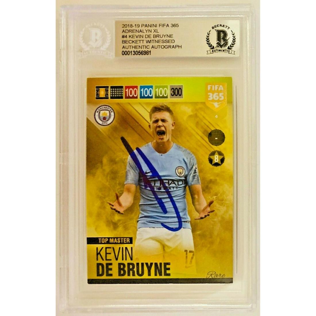 2018/19 Kevin De Bruyne Signed Panini FIFA 365: 2018/19 Kevin De Bruyne Signed Panini FIFA 365 Adrenalyn #4 Beckett Witnessed