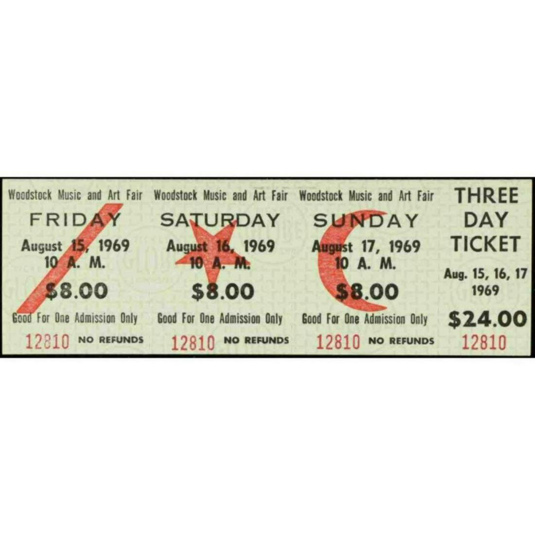 Woodstock Authentic Three Day Unused Ticket from August: Woodstock Authentic Three Day Unused Ticket from August 1969