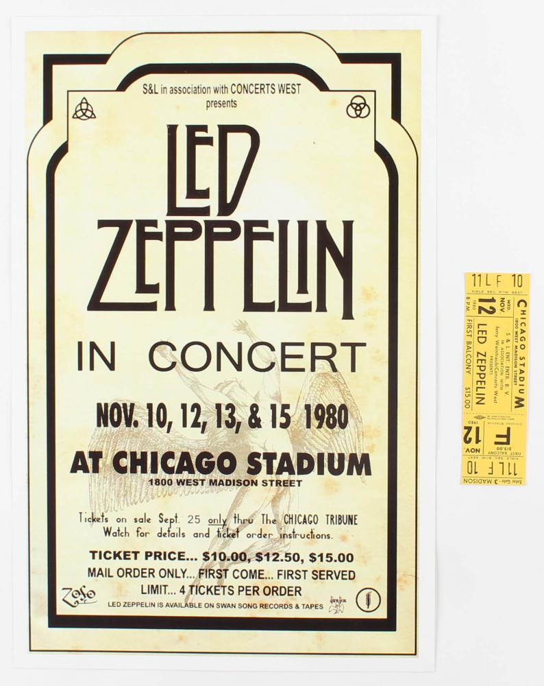 Set of (2) Led Zeppelin Concert Items with (1) Concert: Set of (2) Led Zeppelin Concert Items with (1) Concert Ticket & (1) 11x17 Concert Poster Print (Chicago Stadium Corporation LOA)