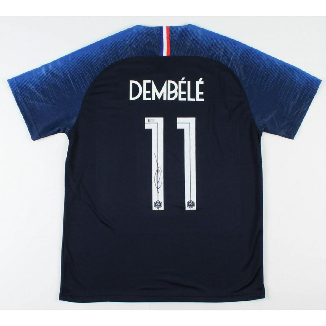 Ousmane Dembele Signed Jersey (Beckett COA): Custom on-field style jersey. Everything printed on, size XL. Hand-signed by Ousmane Dembele. (Barcelona)The lot / autograph(s) includes an official Beckett Authentication Services serially-numbered h