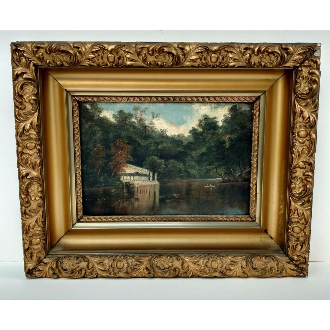 Rare Original Sanford Gifford Manner Landscape Painting: Hudson River School Sanford Gifford Manner Landscape Painting Signed