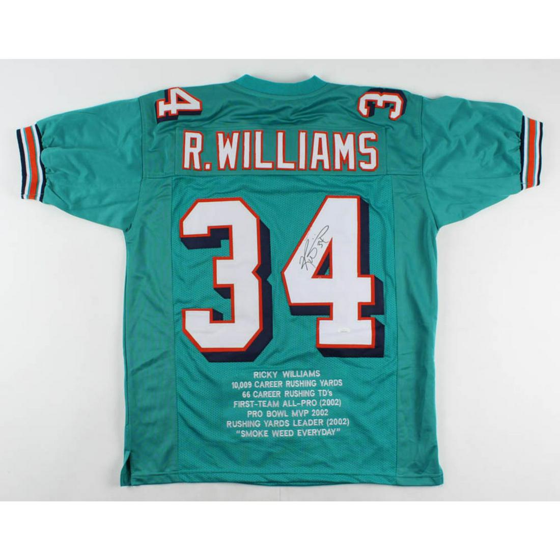 Ricky Williams Signed Career Highlight Stat Jersey (JSA (1 of 1)