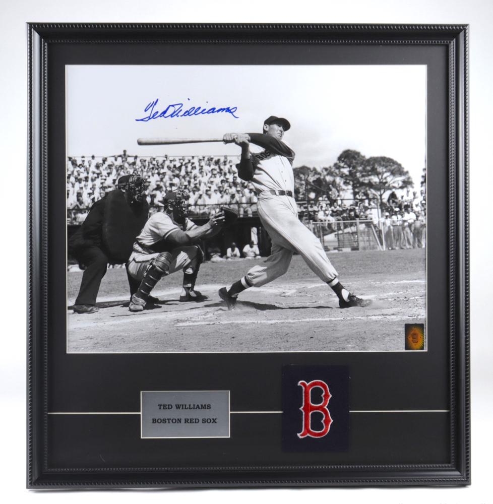 Ted Williams Signed Red Sox 23x24 Custom Framed Photo: Ted Williams Signed Red Sox 23x24 Custom Framed Photo Display With Red Sox Patch (Williams COA)