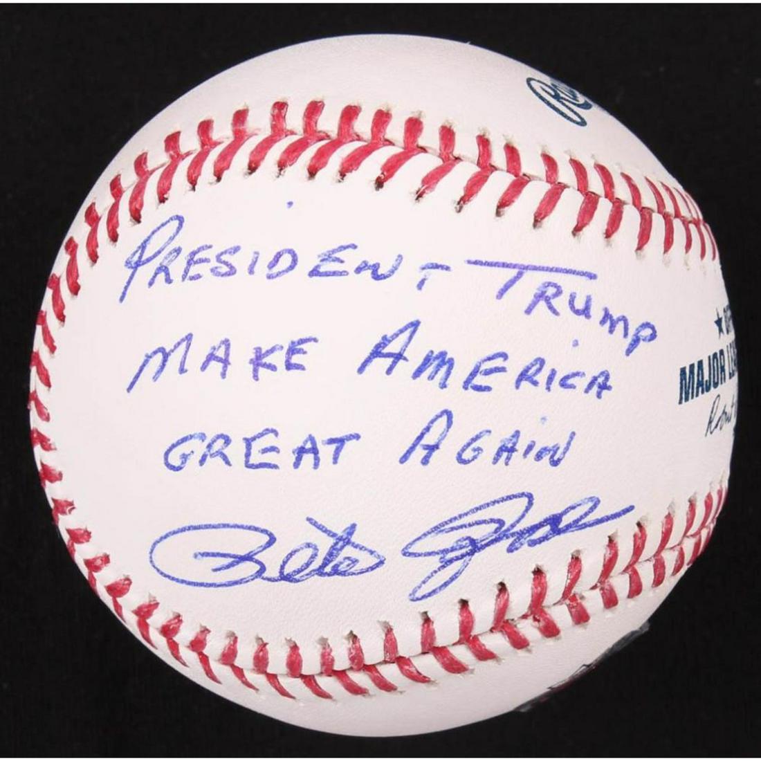 Pete Rose Signed OML Baseball Inscribed "President: Pete Rose Signed OML Baseball Inscribed "President Trump Make America Great Again"