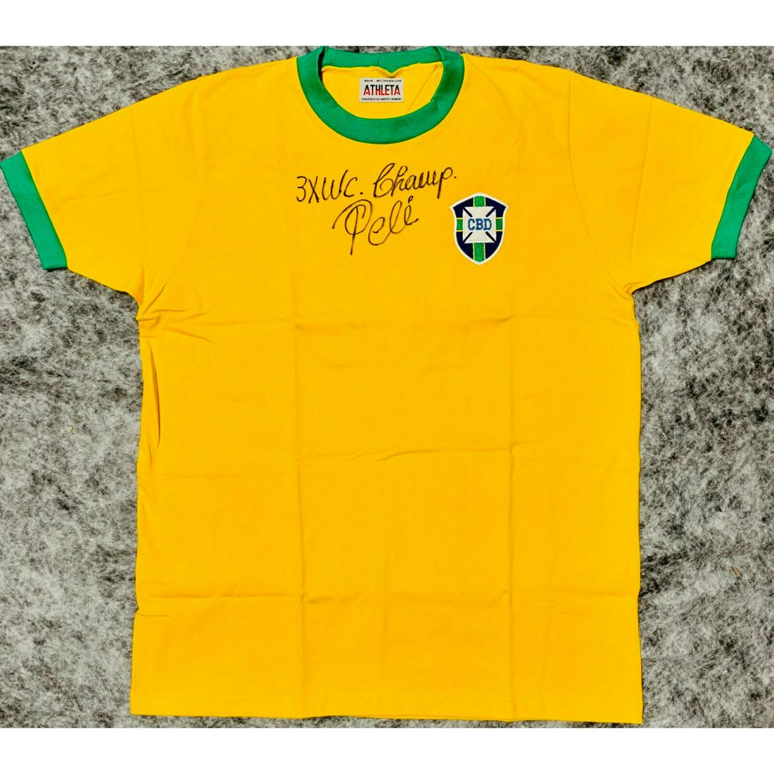 Pele Signed Brazil Soccer Jersey w/ "3X W.C.C." (1 of 1)
