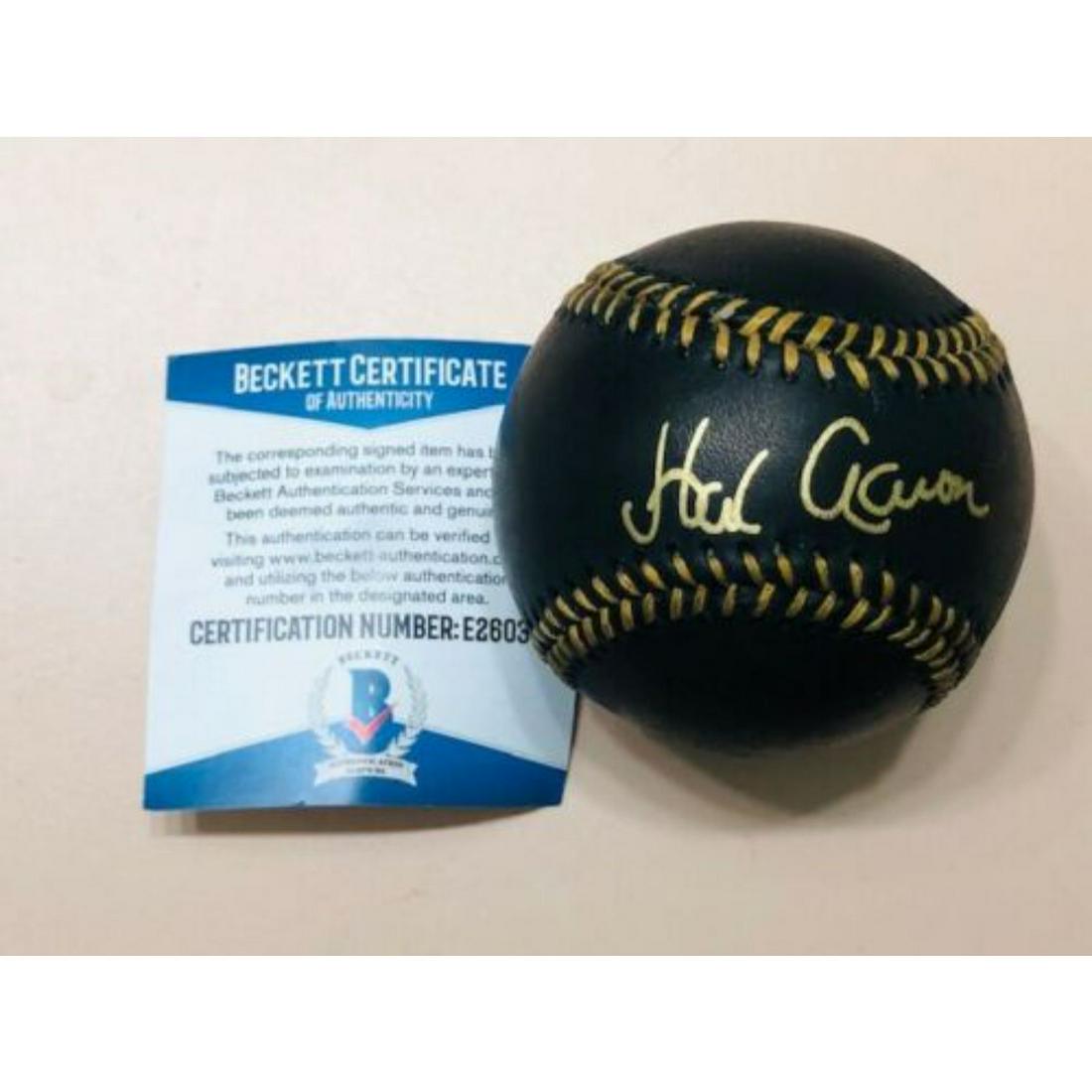Hank Aaron Signed Black SELIG MLB Rawlings Baseball HOF: Hank Aaron Signed Black SELIG MLB Rawlings Baseball HOF BAS Beckett COA RARE