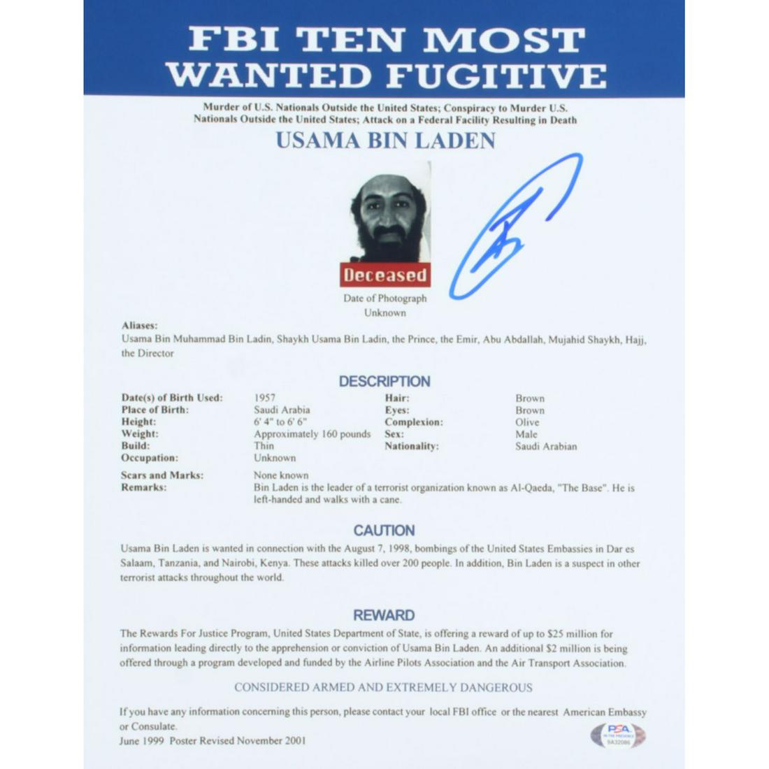 Robert J. O'Neill Signed "FBI Ten Most Wanted (1 of 1)