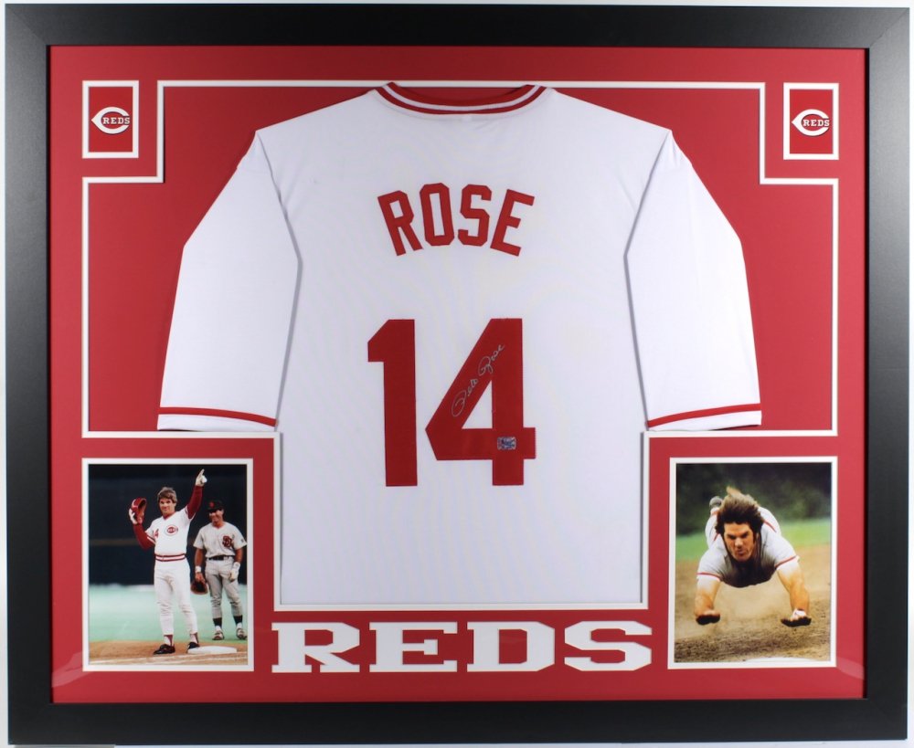 Pete Rose Signed 35x43 Custom Framed Jersey Display (1 of 1)