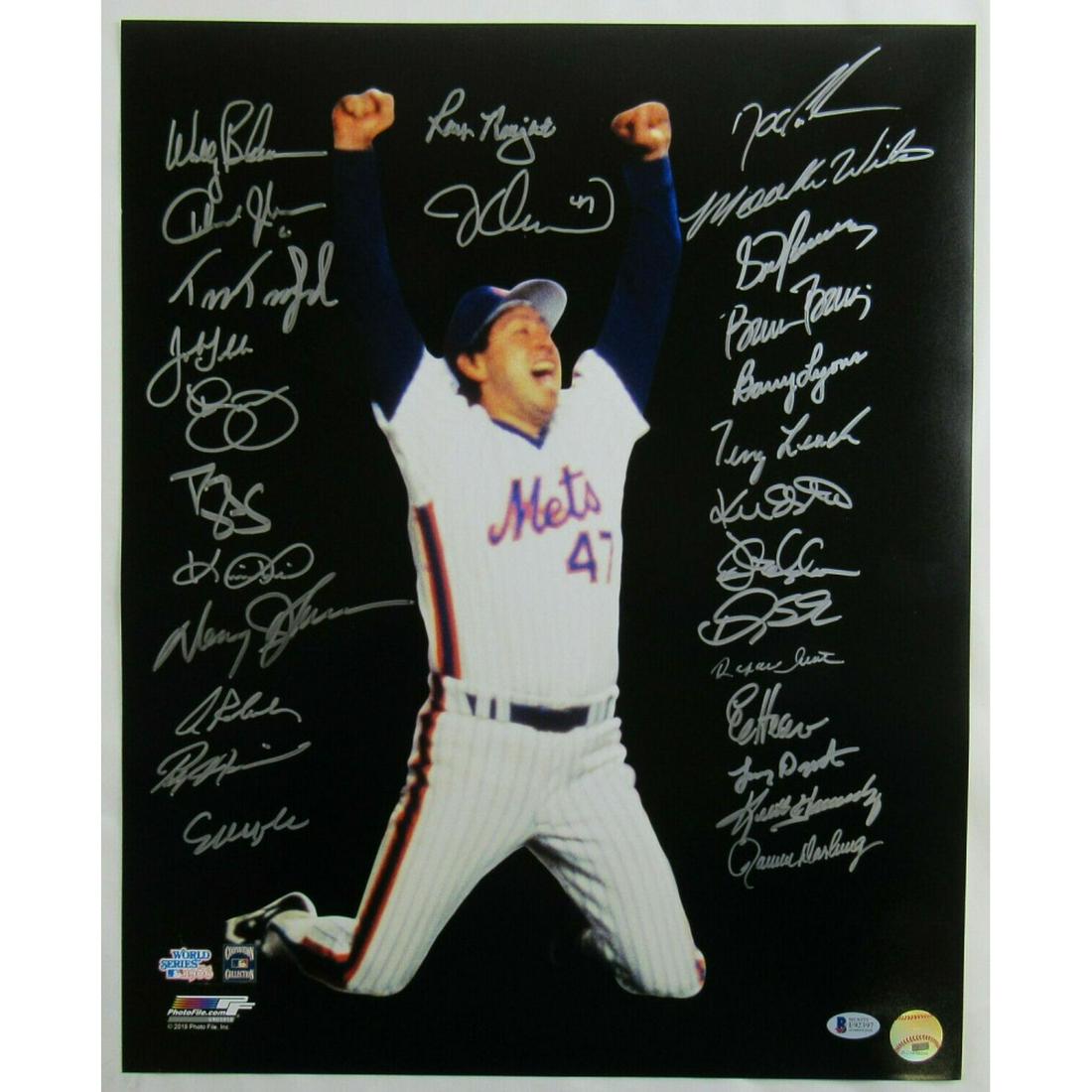 1986 Mets 16x20 Photo Team-Signed by (27) with Wally: 1986 Mets 16x20 Photo Team-Signed by (27) with Wally Backman, Howard Johnson, Tim Teufel, John Gibbons, Roger McDowell, Darry Strawberry (Beckett Hologram)