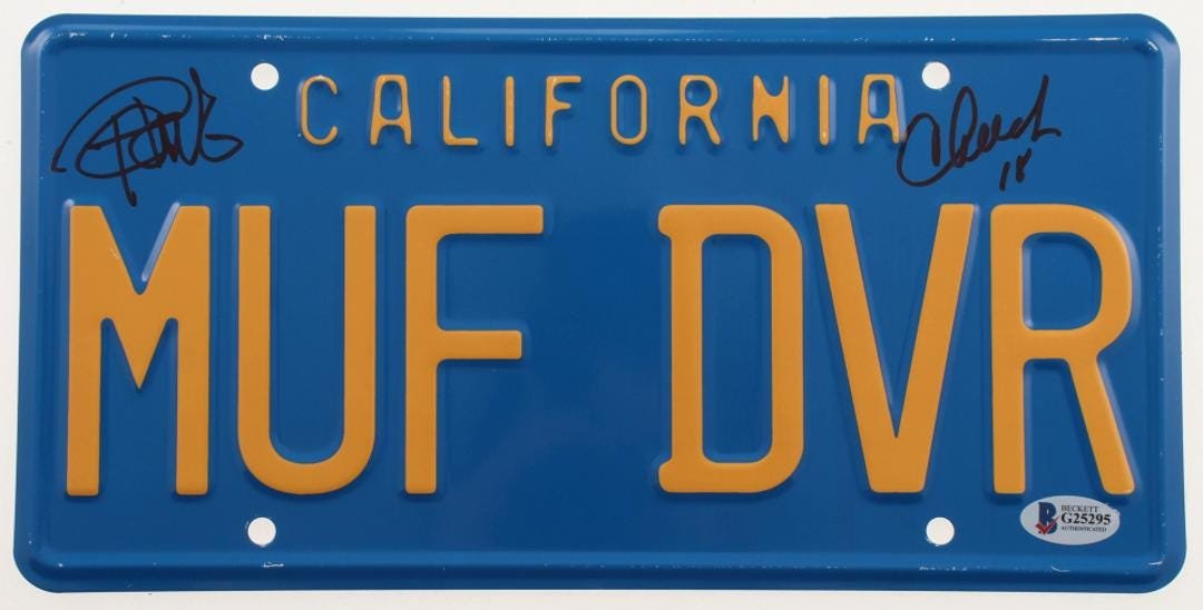 Cheech Marin & Tommy Chong Signed "Up in Smoke" License: Replica license plate measures 6" x 12" in size and has been hand-signed in black felt-tip pen by Cheech Marin and Tommy Chong. Please note the minor scuffs on the license plate - see images for detai