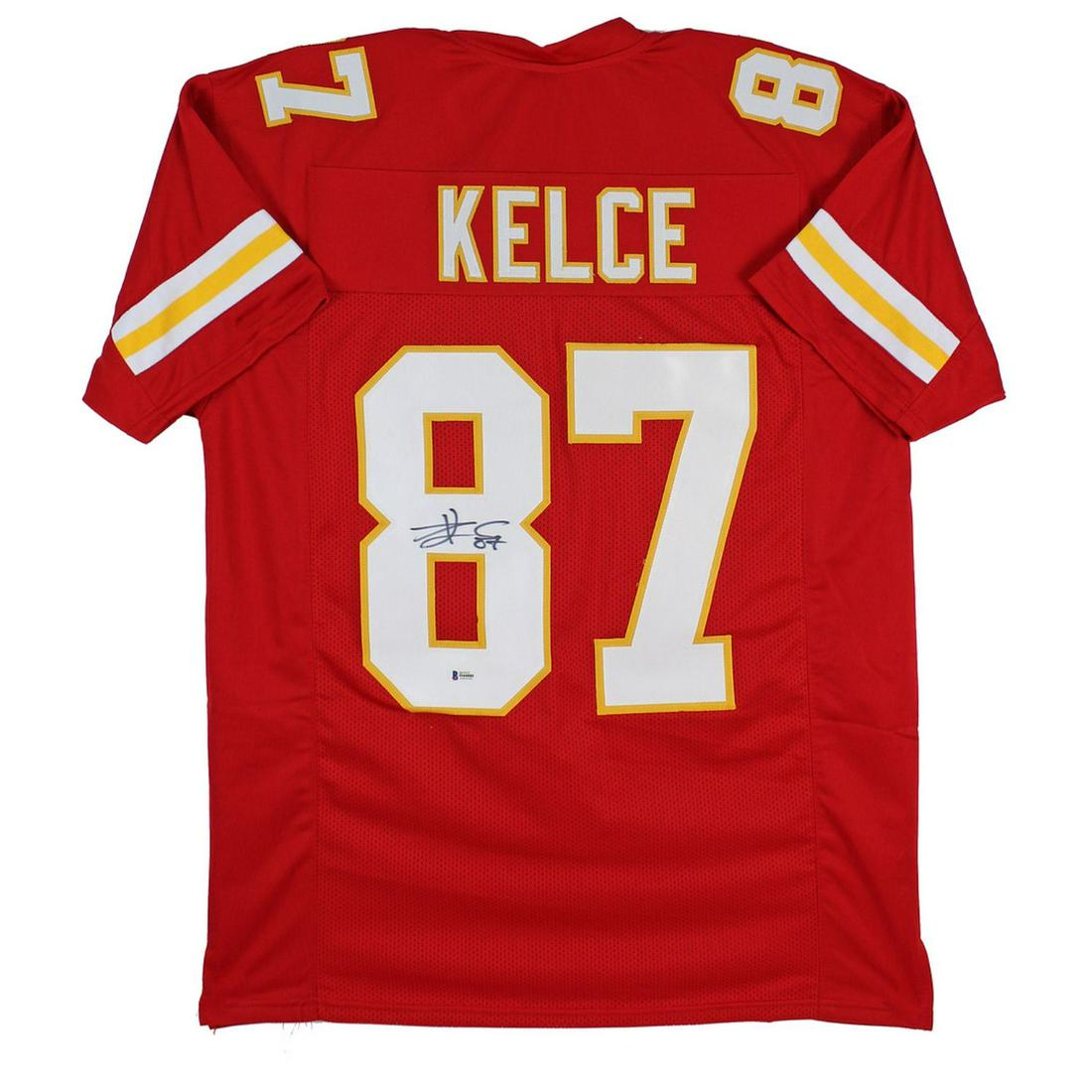 Travis Kelce Authentic Signed Red Pro Style Jersey: This Autographed Red Jersey has been Personally Signed by Travis Kelce of the Kansas City Chiefs. This item is 100% Authentic to include a Certificate of Authenticity (COA) / hologram by Beckett Authe