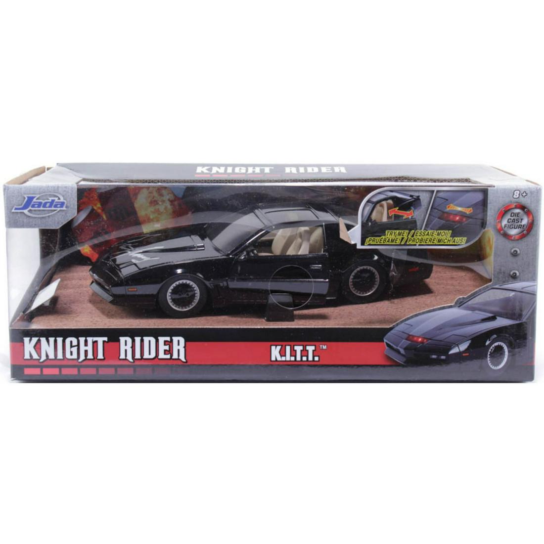 David Hasselhoff Signed "Knight Rider" KITT 1982: Jada Toys Hollywood Ride 1:24 scale "Knight Rider" 1982 Pontiac Firebird Trans AM Diecast car. Hand-signed by David Hasselhoff (Michael Knight). Comes with original packaging as shown . The lot / auto