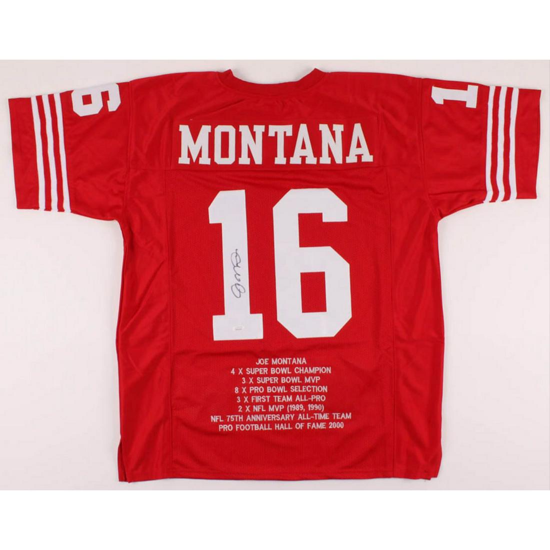 Joe Montana Signed Career Highlight Stat Jersey (JSA (1 of 1)