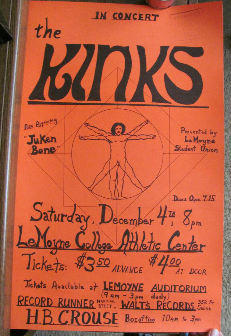 The Kinks, Original Concert Poster, Dec 4 1971, LeMoyne (1 of 1)