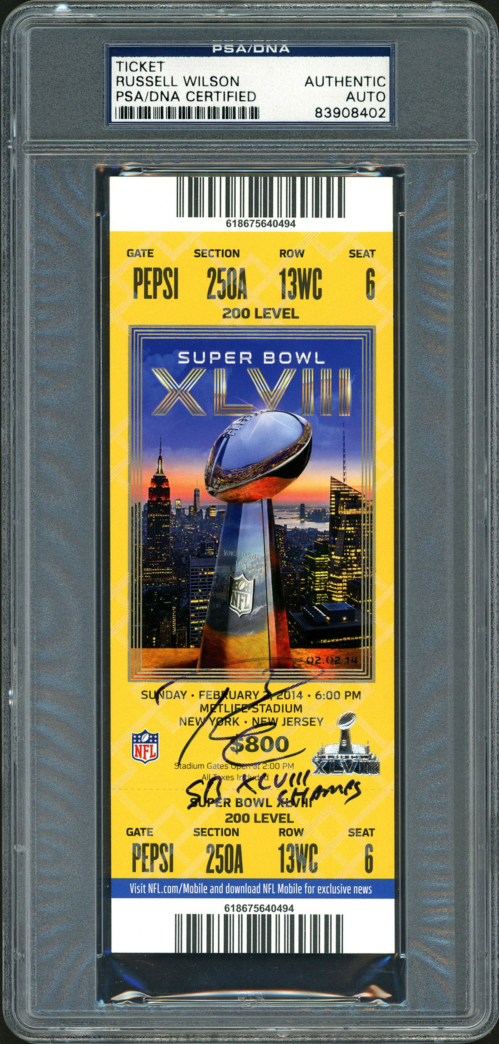 Russell Wilson Autographed Super Bowl XLVIII Ticket (1 of 1)