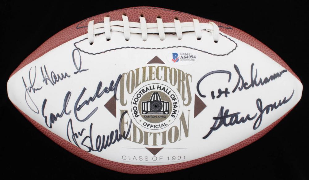 Hall Of Fame Logo Football Signed by (5) Earl Campbell,: Hall Of Fame Logo Football Signed by (5) Earl Campbell, John Hannah, Stan Jones, Tex Schramm & Jan Stenered (Beckett LOA) (See Description)