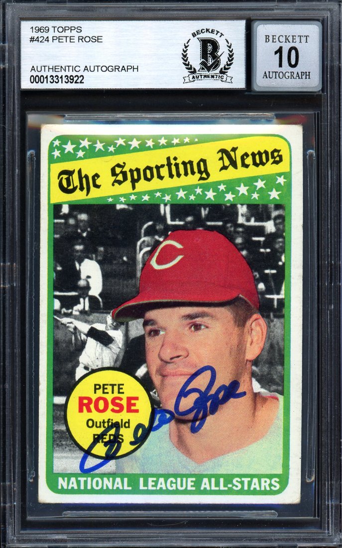 Pete Rose Autographed 1969 Topps Card #424 Cincinnati R (1 of 1)